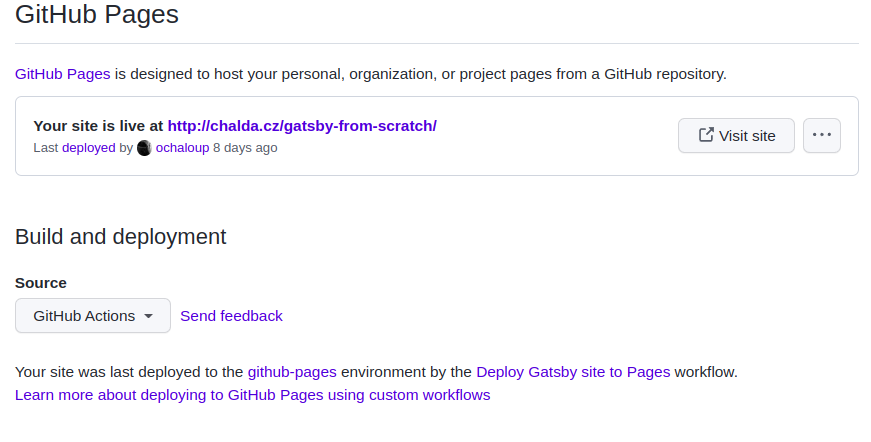 Github pages deploy screen